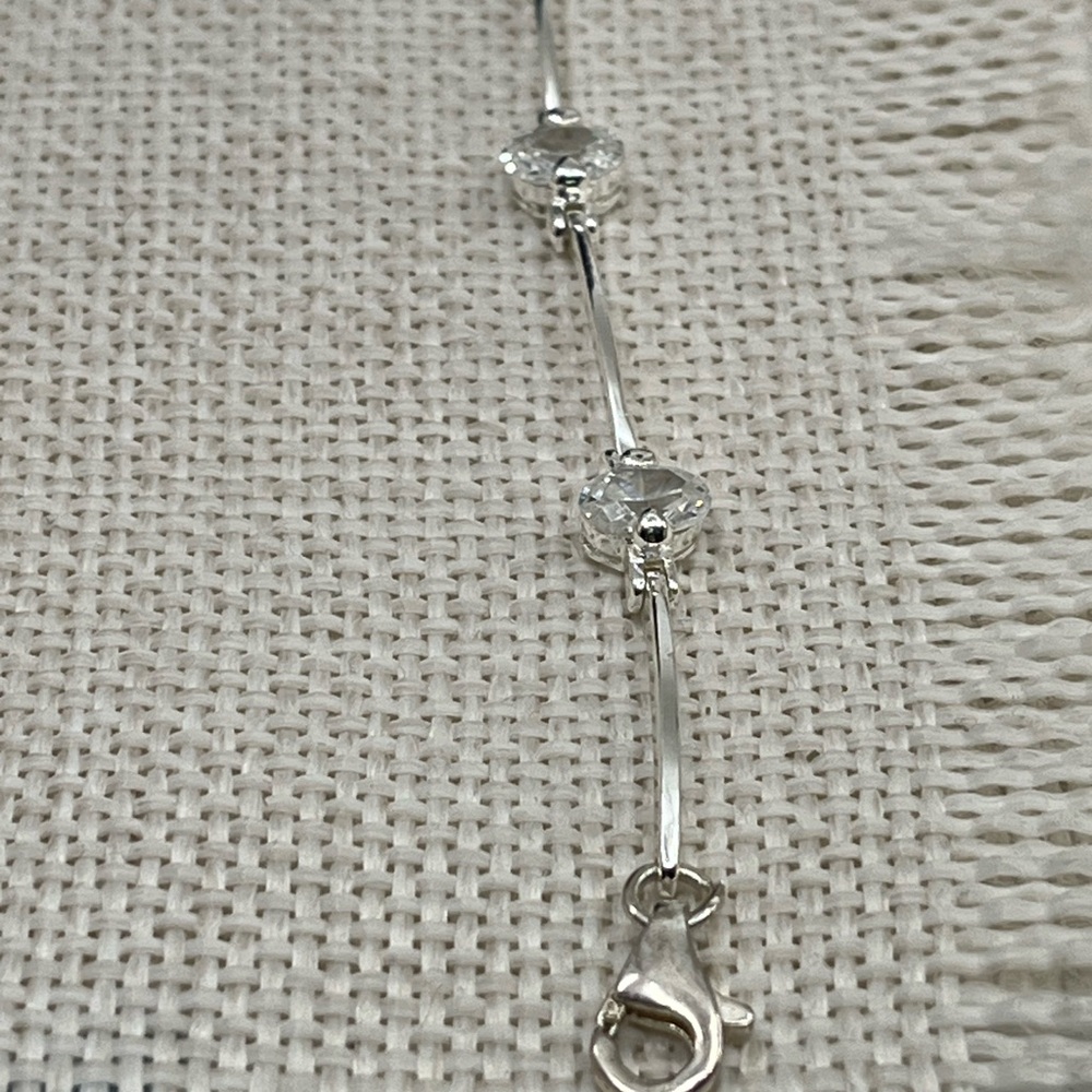 Vintage Sterling Silver CZ Link Bracelet – 925 Stamped – 7"-7.25", 8g - Picture 4 of 17